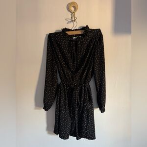 LOFT Black and Brown Patterned Long Sleeve Dress